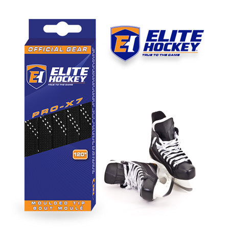 Elite Hockey Prolace Non-Waxed Moulded Tipped WIDE LACE - Black/White