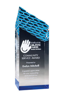Load image into Gallery viewer, Clear Acrylic Waterfall Tower, Blue Foil Base 7"
