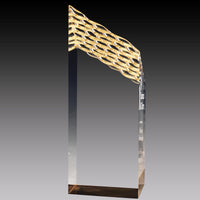 Load image into Gallery viewer, Clear Acrylic Waterfall Tower, Gold Foil Base 8"
