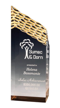 Load image into Gallery viewer, Clear Acrylic Waterfall Tower, Gold Foil Base 8"
