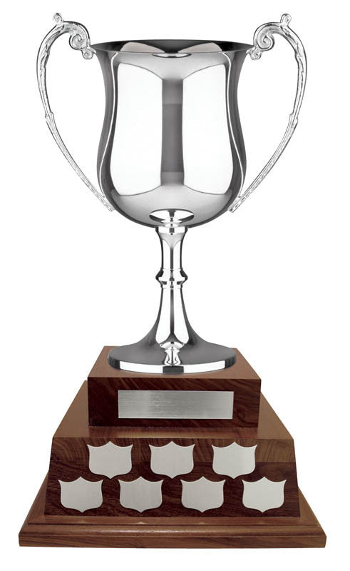 Nickel Plated Annual Cup on Walnut Base, 19"