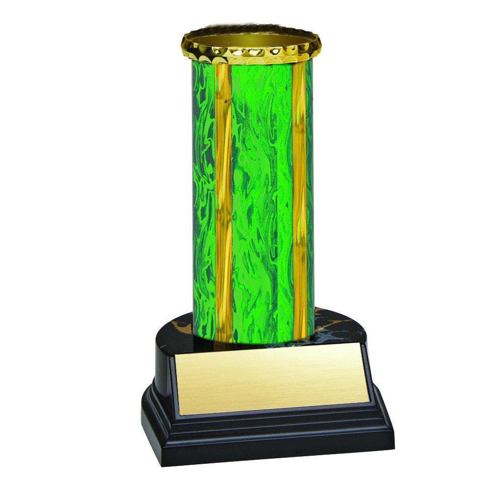 Trophy Kit Green/Gold Round Blaze Column on Round Black Marble Base