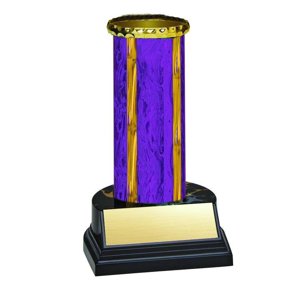 Trophy Kit Purple/Gold Round Blaze Column on Round Black Marble Base