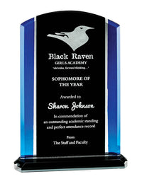 Load image into Gallery viewer, Glass Rounded Top Plaque, Black/Blue 7.75"
