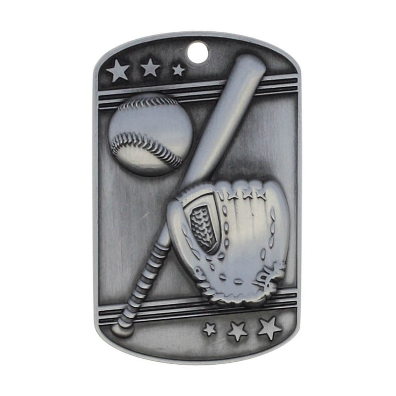 Baseball Dog Tag Key Chain Silver