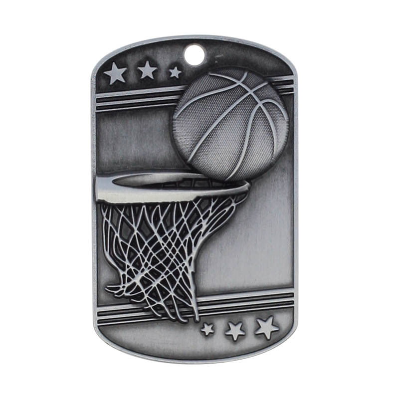 Basketball Dog Tag Key Chain Silver