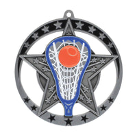 Load image into Gallery viewer, Medal Star Lacrosse 2.75" Dia. Silver
