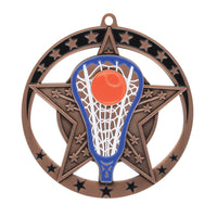 Load image into Gallery viewer, Medal Star Lacrosse 2.75" Dia. Bronze

