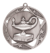 Load image into Gallery viewer, Medal Galaxy 2.75" Lamp of Knowledge Silver
