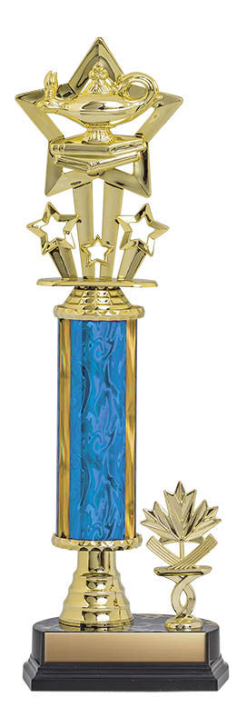 Trophy Kit Blue/Gold Blaze Round w Bell Riser on RSB Black Base w Trim Post, 7"