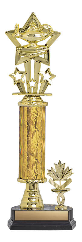Trophy Kit Gold/Gold Blaze Round w Bell Riser on RSB Black Base w Trim Post, 7"
