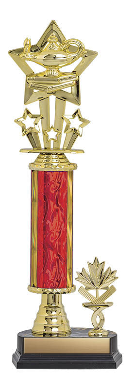 Trophy Kit Red/Gold Blaze Round w Bell Riser on RSB Black Base w Trim Post, 7"