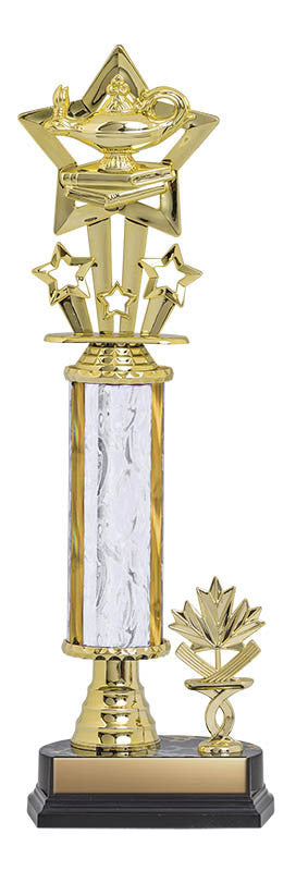 Trophy Kit Silver/Gold Blaze Round w Bell Riser on RSB Black Base w Trim Post 7"