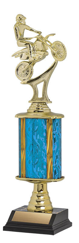 Trophy Kit Blue/Gold Blaze Wide w Bell Riser on SB Black Base, 7.5"