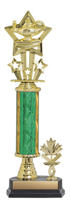 Trophy Kit Green/Gold Blaze Round w Bell Riser on RSB Black Base w Trim Post, 7"