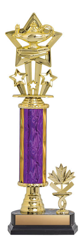 Trophy Kit Purple/Gold Blaze Round w Bell Riser on RSB Black Base w Trim Post 7"